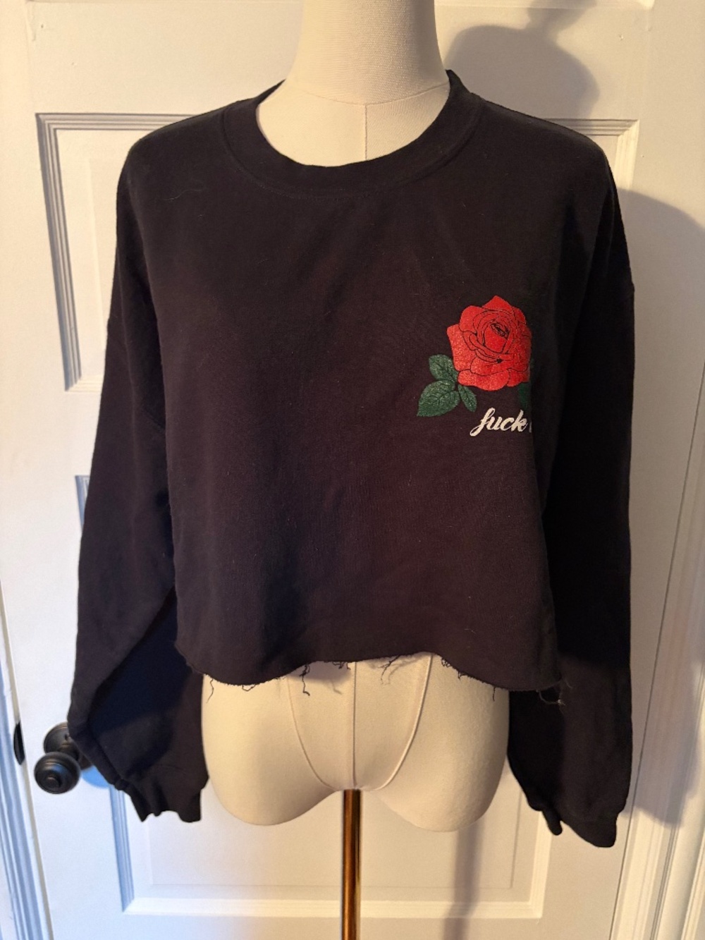Rebel Soul Collective Cropped Rose “F- It" Graphic Sweatshirt
